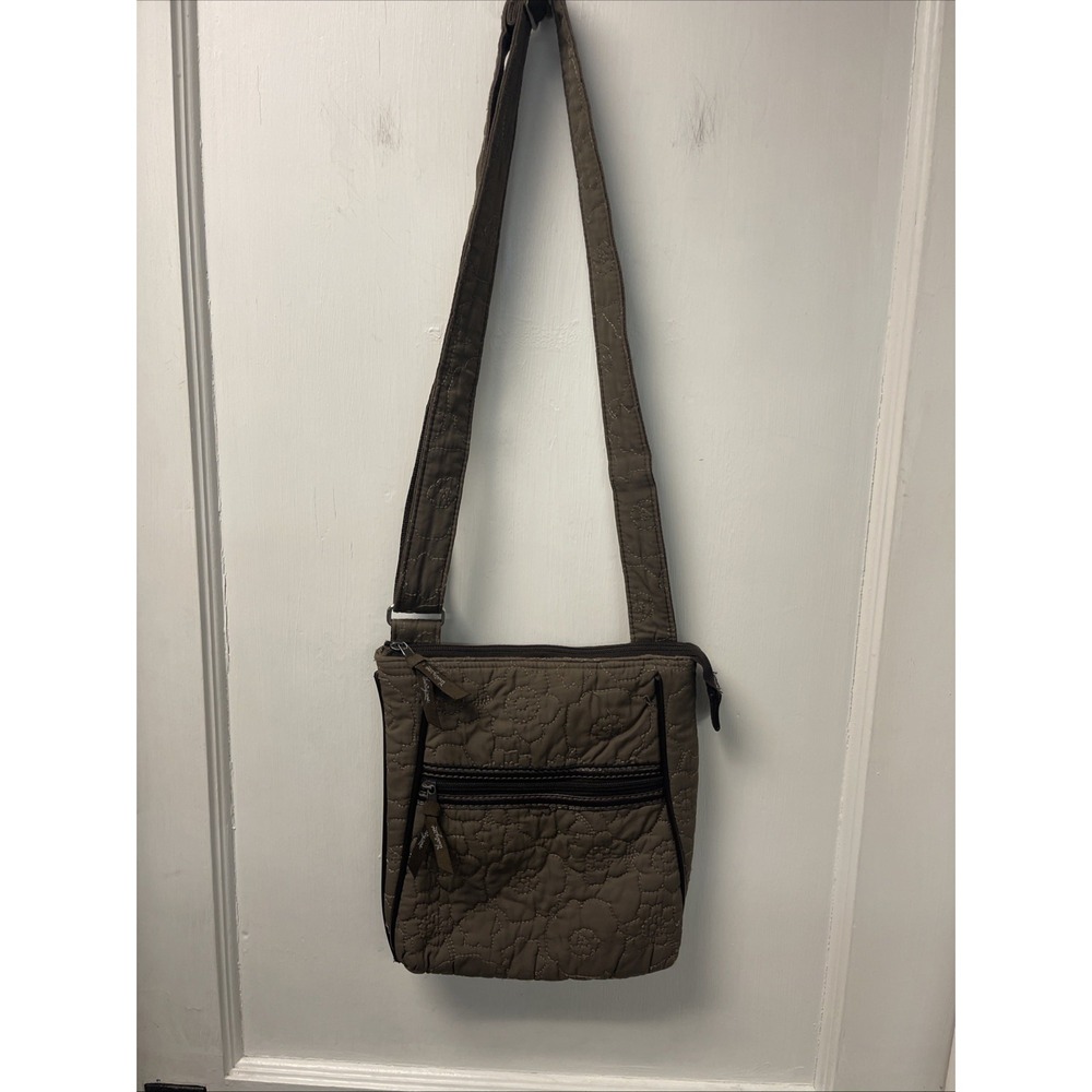 Thirty-One Brown Quilted Crossbody Bag W Adjustable Strap & Front Zipper Pocket